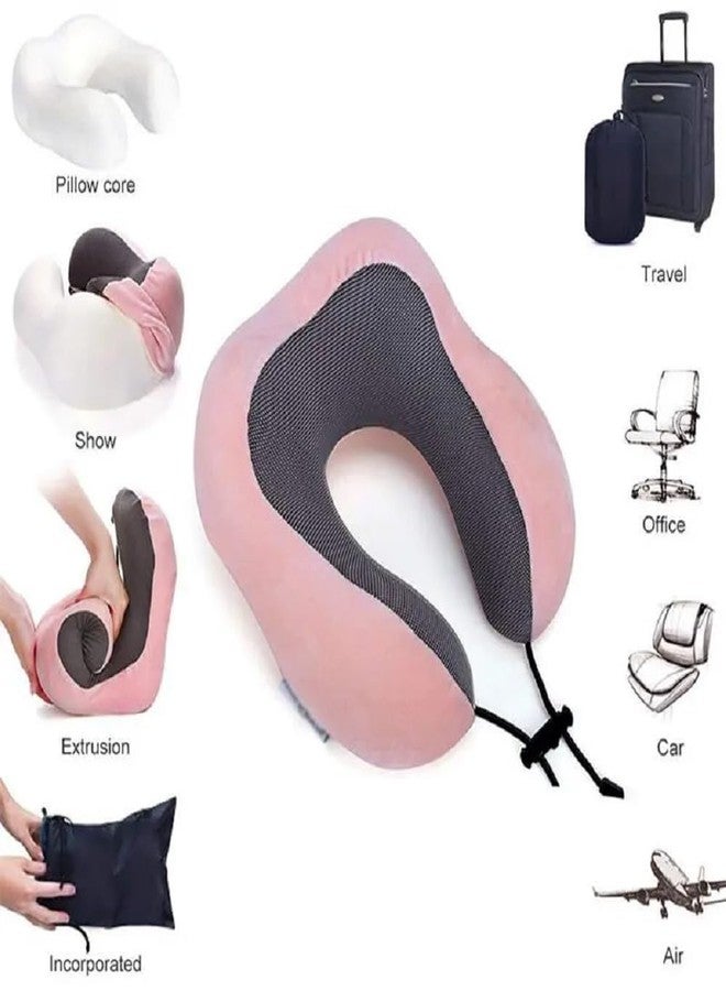 Topinon Neck Pillow for Travel - Travel Pillow for Flights - Travelling Accessories for Train - Neck Support Pillow for Car - Neck Rest for Sleeping - Memory Foam Pillows for Men Woman (Pink) - Image 4